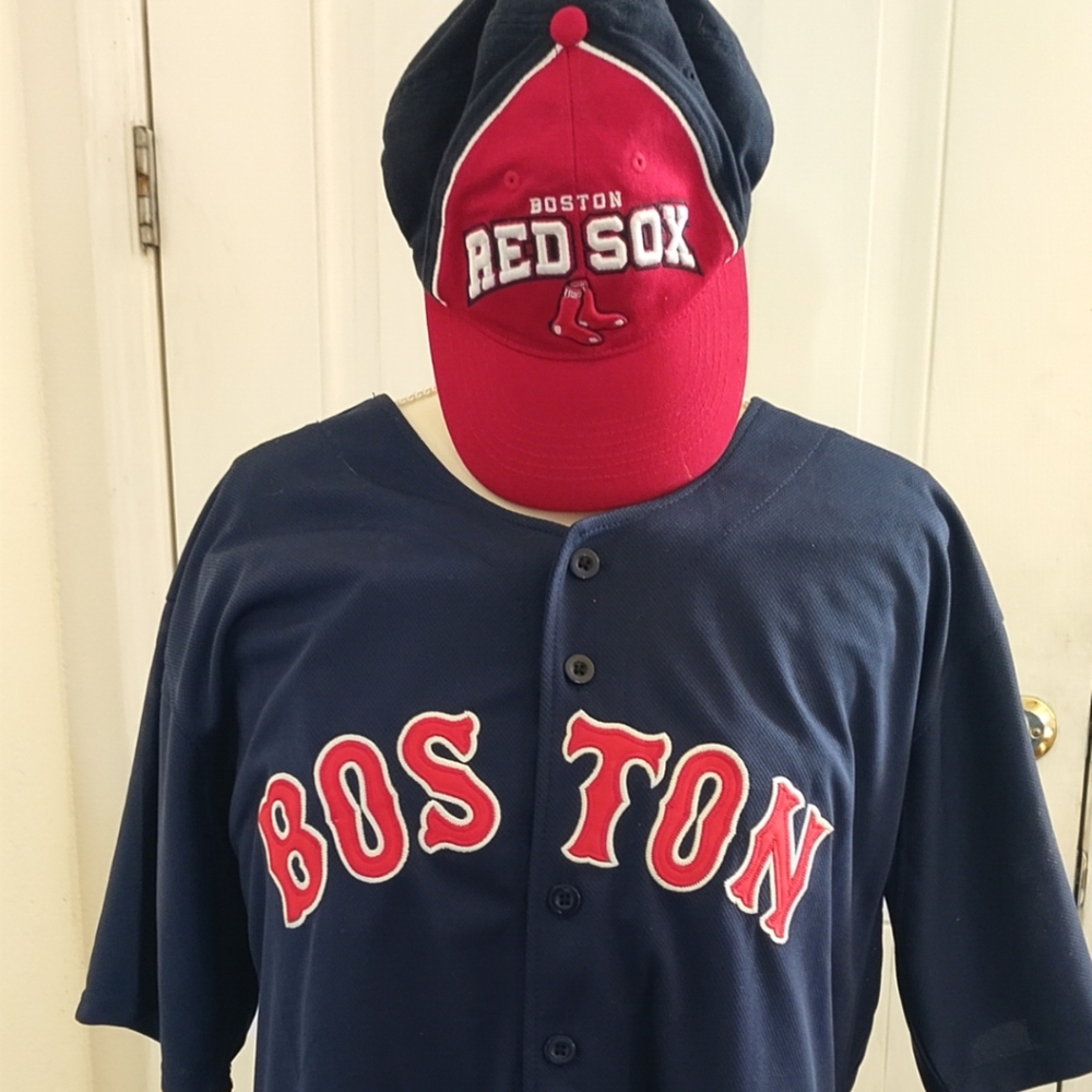 Like New - Men's Boston Red Sox (Pedroia) Jersey Size L + Adjustable Ball Cap